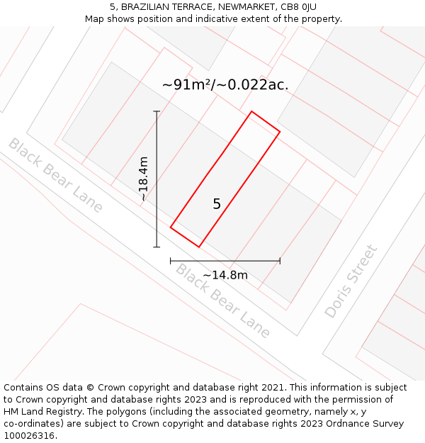 5, BRAZILIAN TERRACE, NEWMARKET, CB8 0JU: Plot and title map