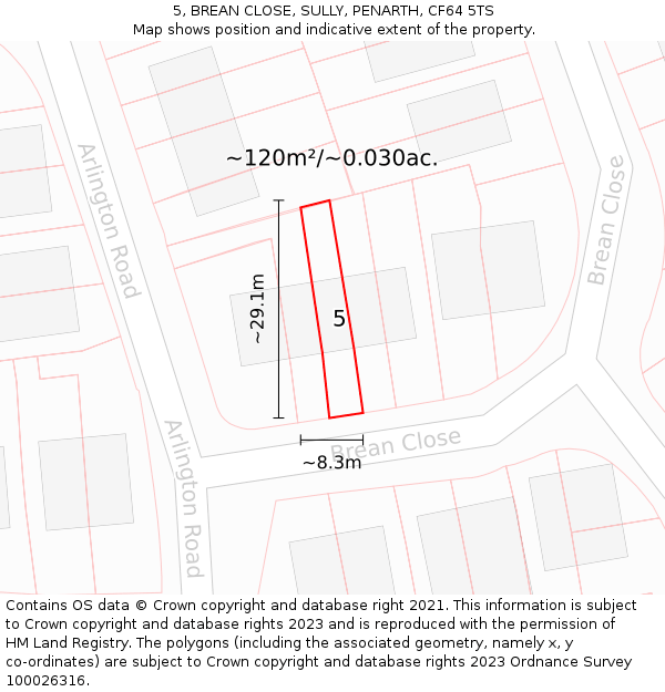 5, BREAN CLOSE, SULLY, PENARTH, CF64 5TS: Plot and title map
