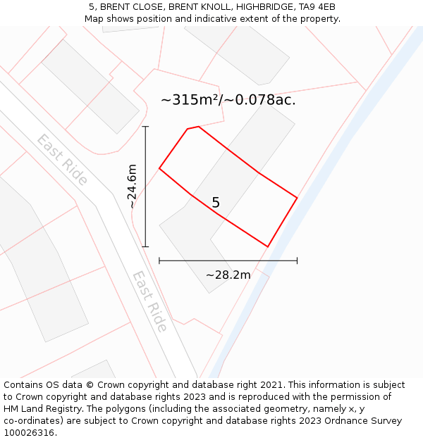 5, BRENT CLOSE, BRENT KNOLL, HIGHBRIDGE, TA9 4EB: Plot and title map