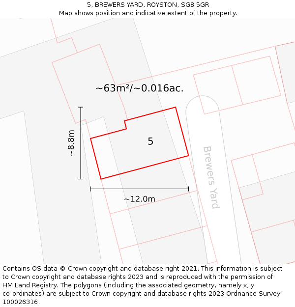 5, BREWERS YARD, ROYSTON, SG8 5GR: Plot and title map
