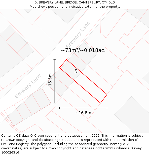 5, BREWERY LANE, BRIDGE, CANTERBURY, CT4 5LD: Plot and title map