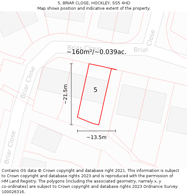 5, BRIAR CLOSE, HOCKLEY, SS5 4HD: Plot and title map
