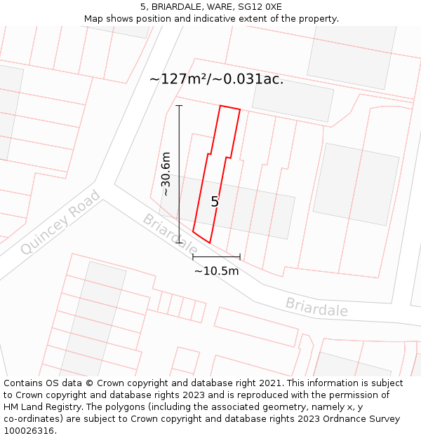 5, BRIARDALE, WARE, SG12 0XE: Plot and title map