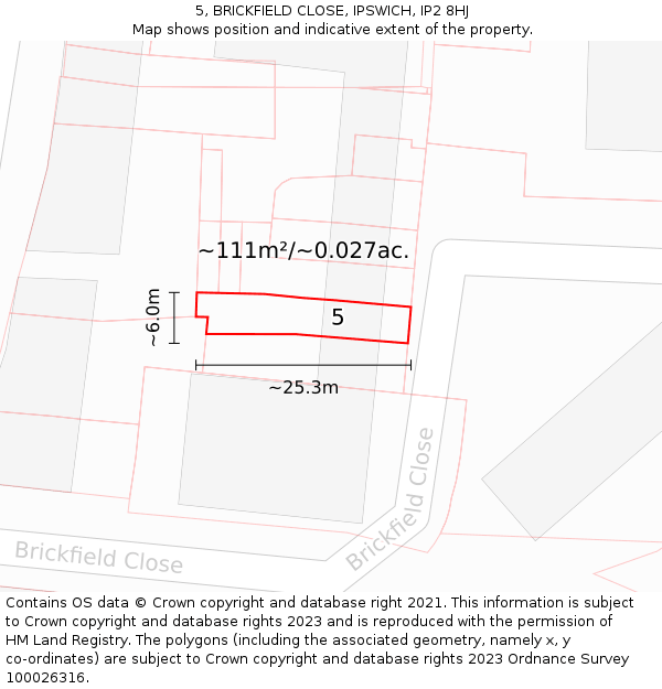 5, BRICKFIELD CLOSE, IPSWICH, IP2 8HJ: Plot and title map