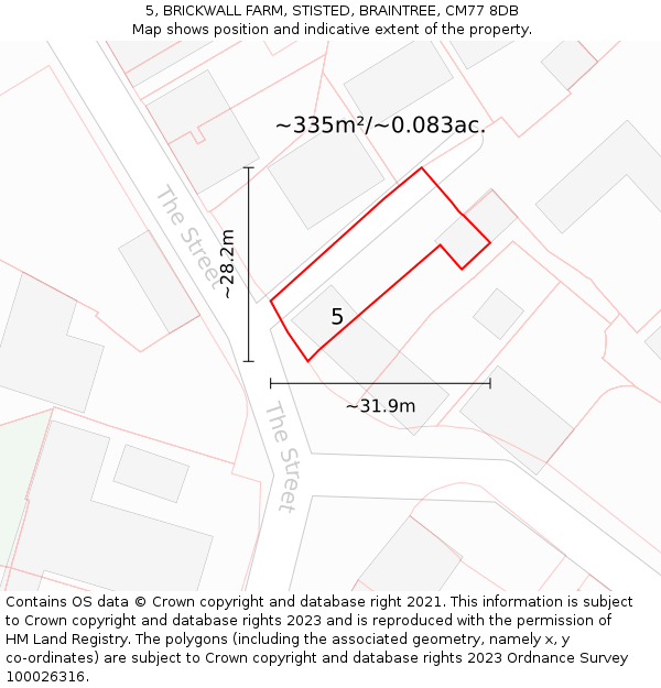 5, BRICKWALL FARM, STISTED, BRAINTREE, CM77 8DB: Plot and title map