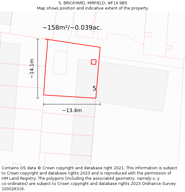 5, BRICKYARD, MIRFIELD, WF14 9BS: Plot and title map