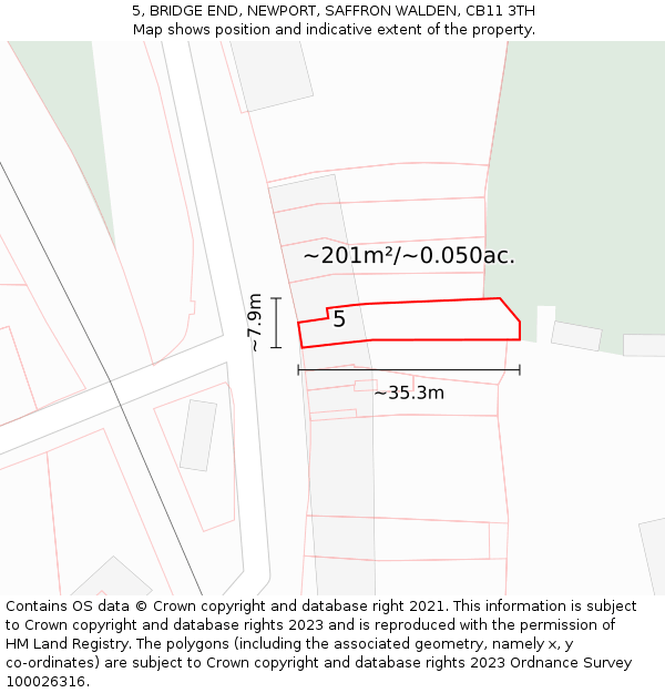 5, BRIDGE END, NEWPORT, SAFFRON WALDEN, CB11 3TH: Plot and title map