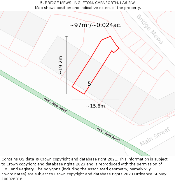 5, BRIDGE MEWS, INGLETON, CARNFORTH, LA6 3JW: Plot and title map