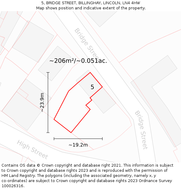 5, BRIDGE STREET, BILLINGHAY, LINCOLN, LN4 4HW: Plot and title map