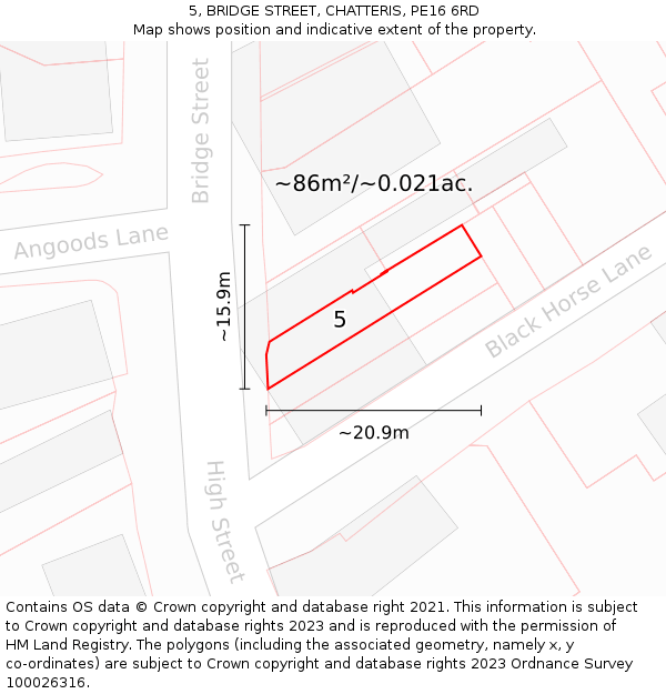 5, BRIDGE STREET, CHATTERIS, PE16 6RD: Plot and title map