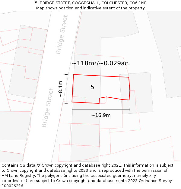 5, BRIDGE STREET, COGGESHALL, COLCHESTER, CO6 1NP: Plot and title map