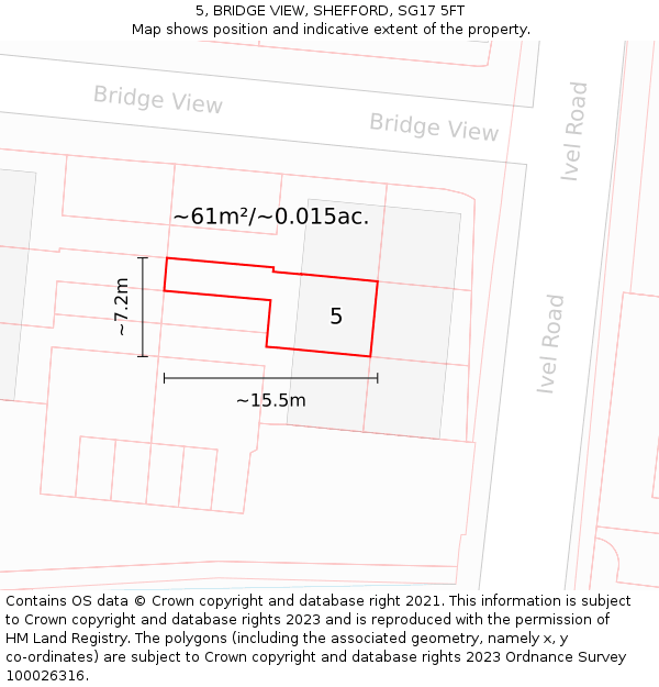 5, BRIDGE VIEW, SHEFFORD, SG17 5FT: Plot and title map