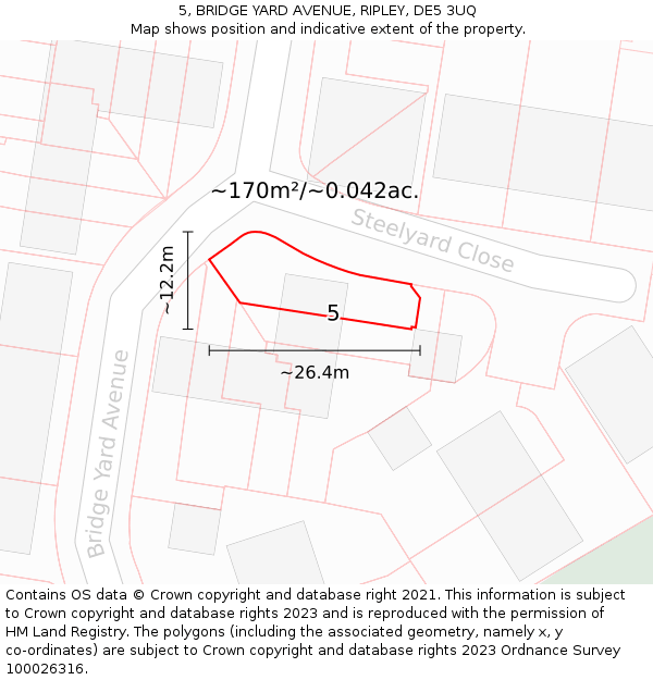 5, BRIDGE YARD AVENUE, RIPLEY, DE5 3UQ: Plot and title map