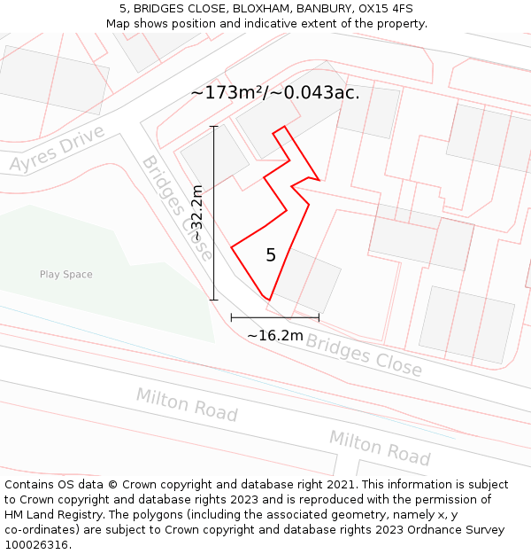 5, BRIDGES CLOSE, BLOXHAM, BANBURY, OX15 4FS: Plot and title map