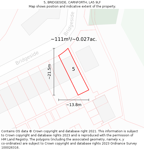 5, BRIDGESIDE, CARNFORTH, LA5 9LF: Plot and title map
