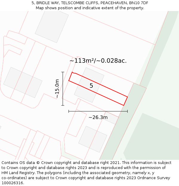 5, BRIDLE WAY, TELSCOMBE CLIFFS, PEACEHAVEN, BN10 7DF: Plot and title map