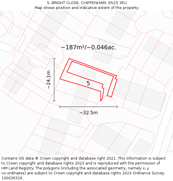 5, BRIGHT CLOSE, CHIPPENHAM, SN15 3PU: Plot and title map