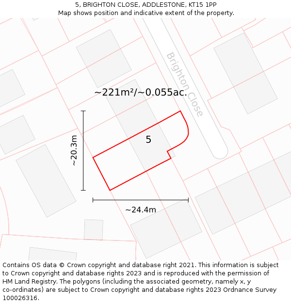 5, BRIGHTON CLOSE, ADDLESTONE, KT15 1PP: Plot and title map