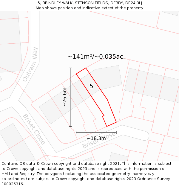 5, BRINDLEY WALK, STENSON FIELDS, DERBY, DE24 3LJ: Plot and title map