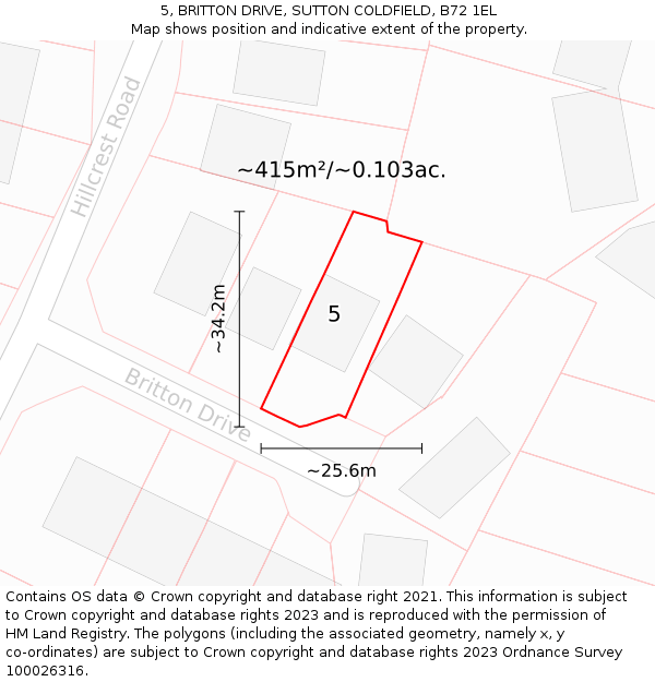 5, BRITTON DRIVE, SUTTON COLDFIELD, B72 1EL: Plot and title map