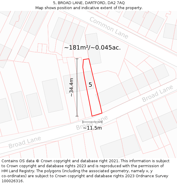 5, BROAD LANE, DARTFORD, DA2 7AQ: Plot and title map