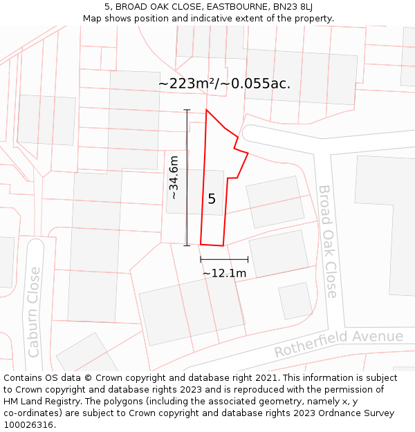 5, BROAD OAK CLOSE, EASTBOURNE, BN23 8LJ: Plot and title map