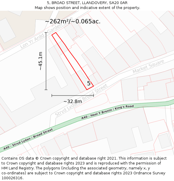 5, BROAD STREET, LLANDOVERY, SA20 0AR: Plot and title map