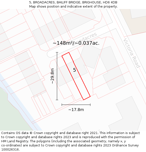 5, BROADACRES, BAILIFF BRIDGE, BRIGHOUSE, HD6 4DB: Plot and title map