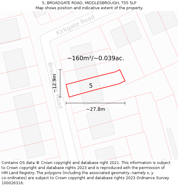 5, BROADGATE ROAD, MIDDLESBROUGH, TS5 5LP: Plot and title map