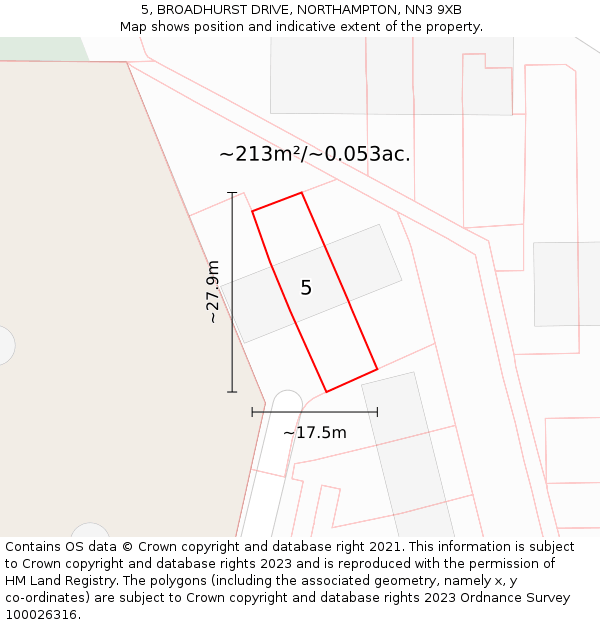 5, BROADHURST DRIVE, NORTHAMPTON, NN3 9XB: Plot and title map