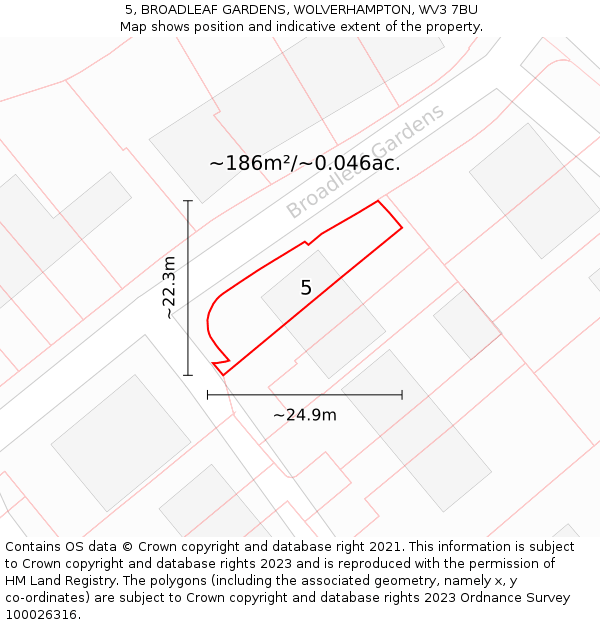 5, BROADLEAF GARDENS, WOLVERHAMPTON, WV3 7BU: Plot and title map