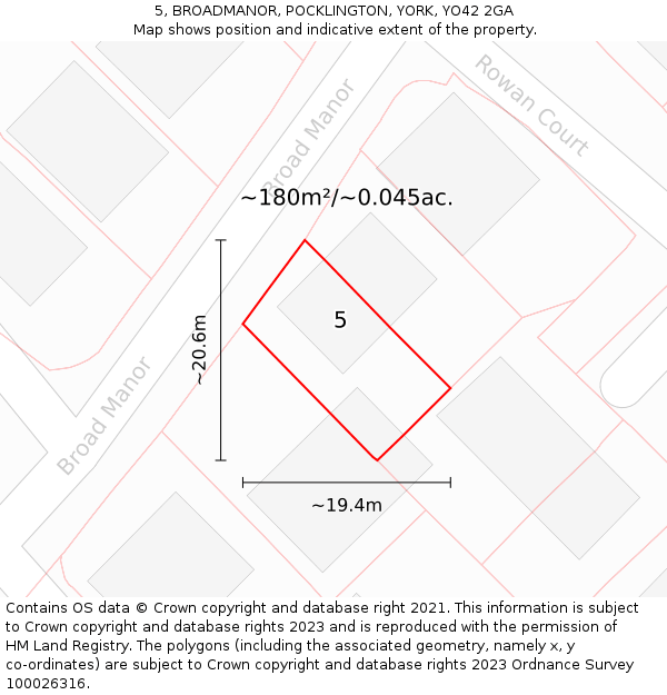 5, BROADMANOR, POCKLINGTON, YORK, YO42 2GA: Plot and title map