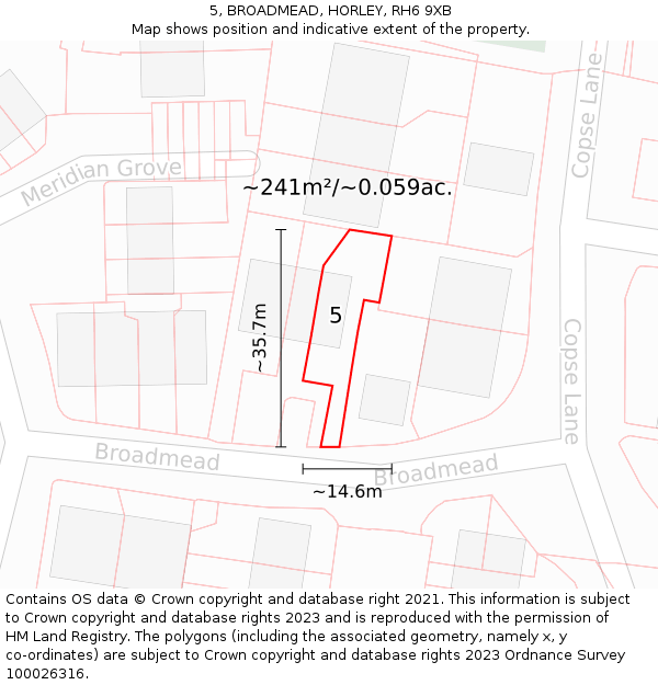 5, BROADMEAD, HORLEY, RH6 9XB: Plot and title map