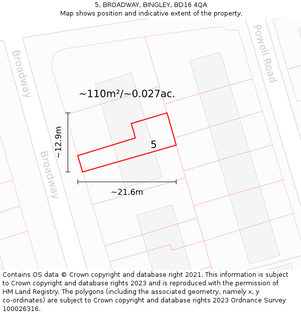 5, BROADWAY, BINGLEY, BD16 4QA: Plot and title map