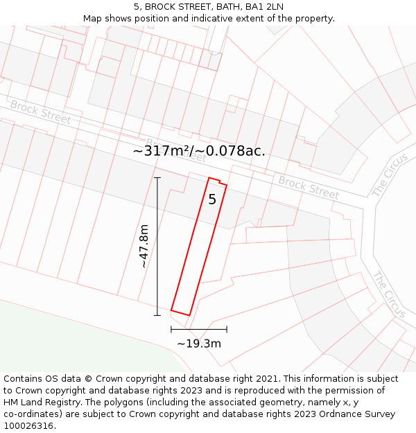 5, BROCK STREET, BATH, BA1 2LN: Plot and title map