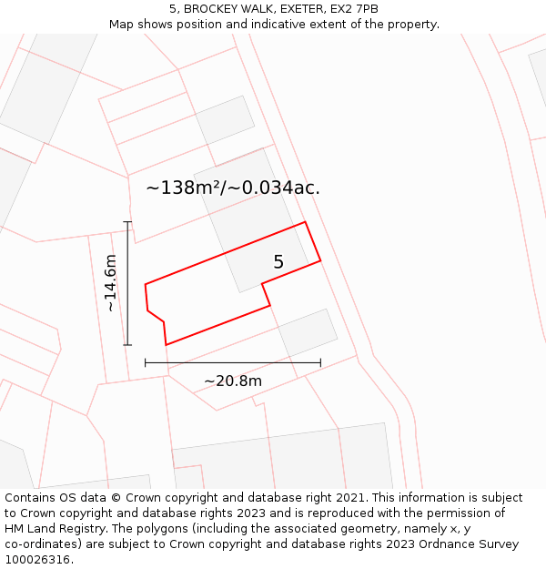 5, BROCKEY WALK, EXETER, EX2 7PB: Plot and title map