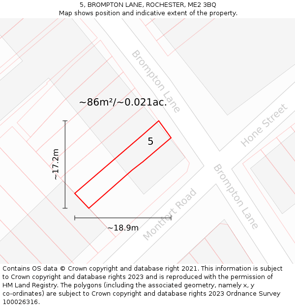 5, BROMPTON LANE, ROCHESTER, ME2 3BQ: Plot and title map