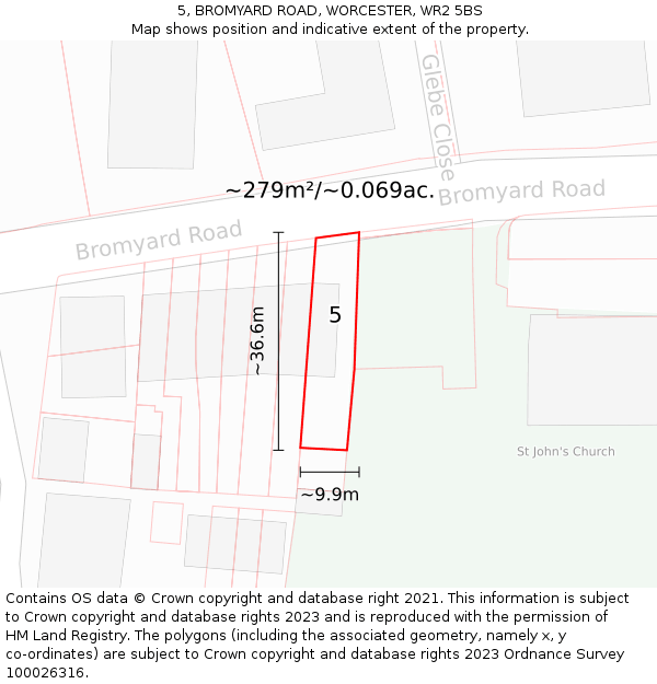 5, BROMYARD ROAD, WORCESTER, WR2 5BS: Plot and title map