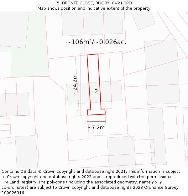 5, BRONTE CLOSE, RUGBY, CV21 3PD: Plot and title map