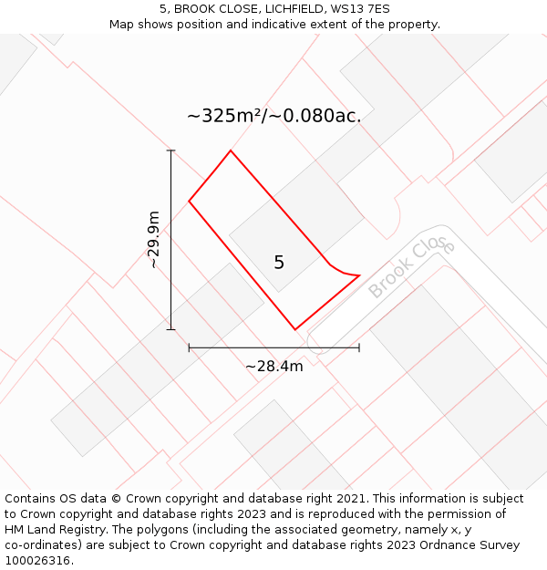 5, BROOK CLOSE, LICHFIELD, WS13 7ES: Plot and title map