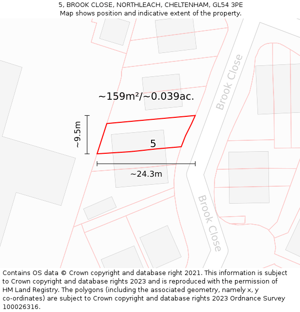5, BROOK CLOSE, NORTHLEACH, CHELTENHAM, GL54 3PE: Plot and title map