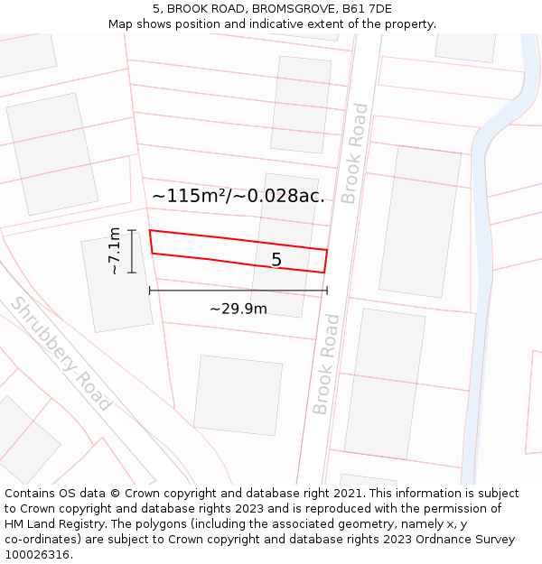 5, BROOK ROAD, BROMSGROVE, B61 7DE: Plot and title map