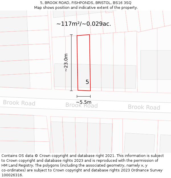 5, BROOK ROAD, FISHPONDS, BRISTOL, BS16 3SQ: Plot and title map