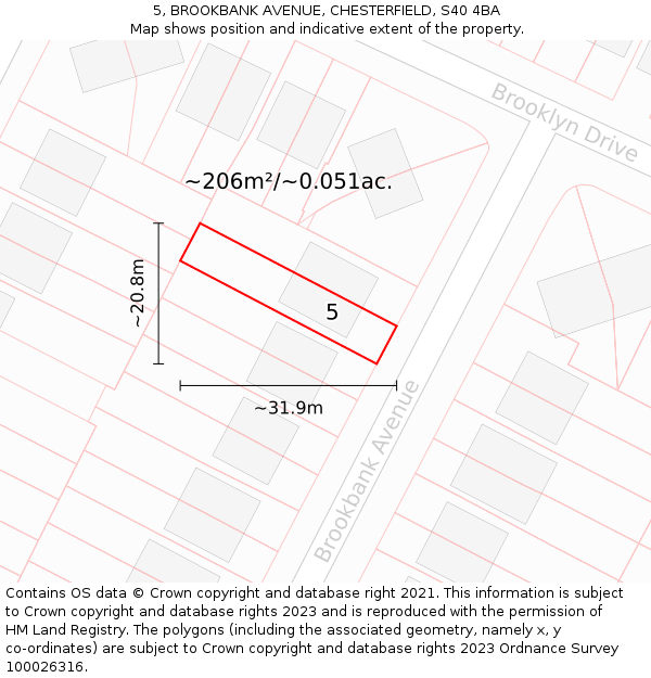 5, BROOKBANK AVENUE, CHESTERFIELD, S40 4BA: Plot and title map