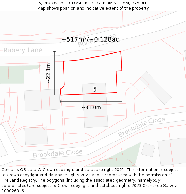 5, BROOKDALE CLOSE, RUBERY, BIRMINGHAM, B45 9FH: Plot and title map