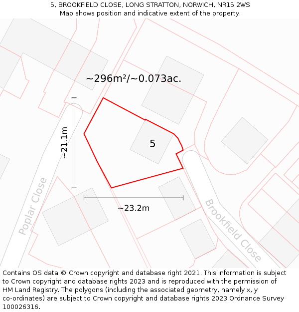 5, BROOKFIELD CLOSE, LONG STRATTON, NORWICH, NR15 2WS: Plot and title map