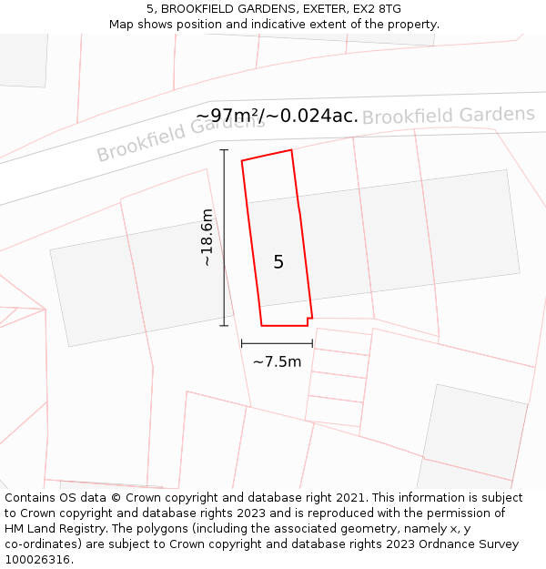 5, BROOKFIELD GARDENS, EXETER, EX2 8TG: Plot and title map