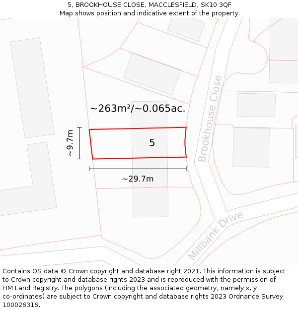5, BROOKHOUSE CLOSE, MACCLESFIELD, SK10 3QF: Plot and title map