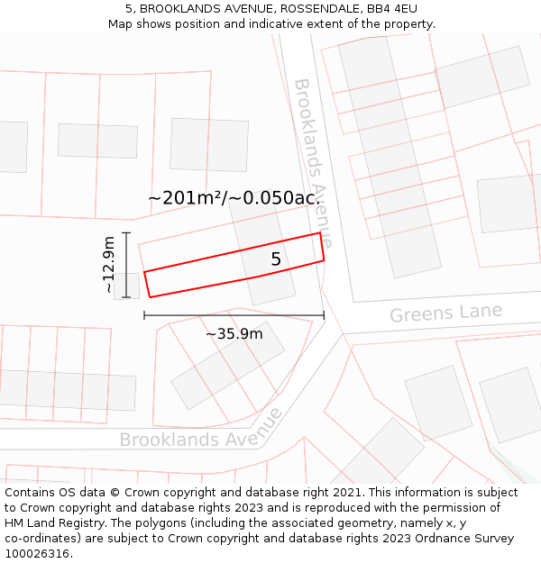 5, BROOKLANDS AVENUE, ROSSENDALE, BB4 4EU: Plot and title map