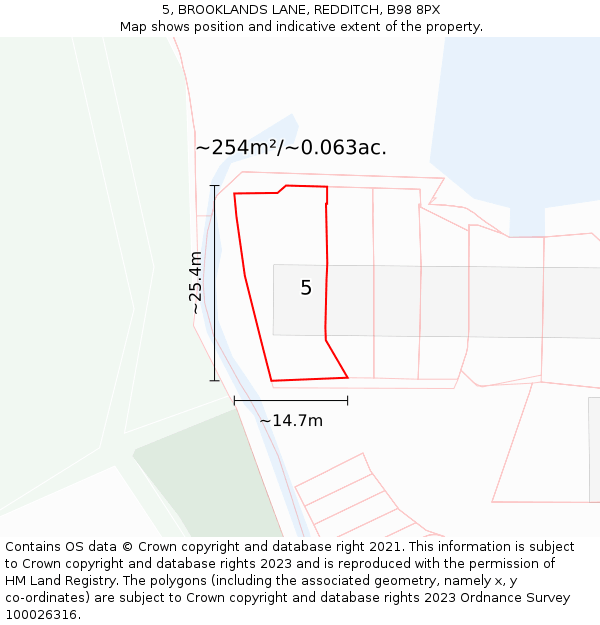 5, BROOKLANDS LANE, REDDITCH, B98 8PX: Plot and title map